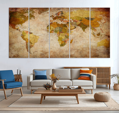Push Pin World Map Canvas Print – Framed Wall Art for Couples to Track Their Travels – Anniversary Gift or Home Adventure Decor
