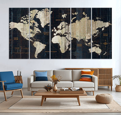 Push Pin World Map Canvas Print – Framed Wall Art for Couples to Track Their Travels – Anniversary Gift or Home Adventure Decor