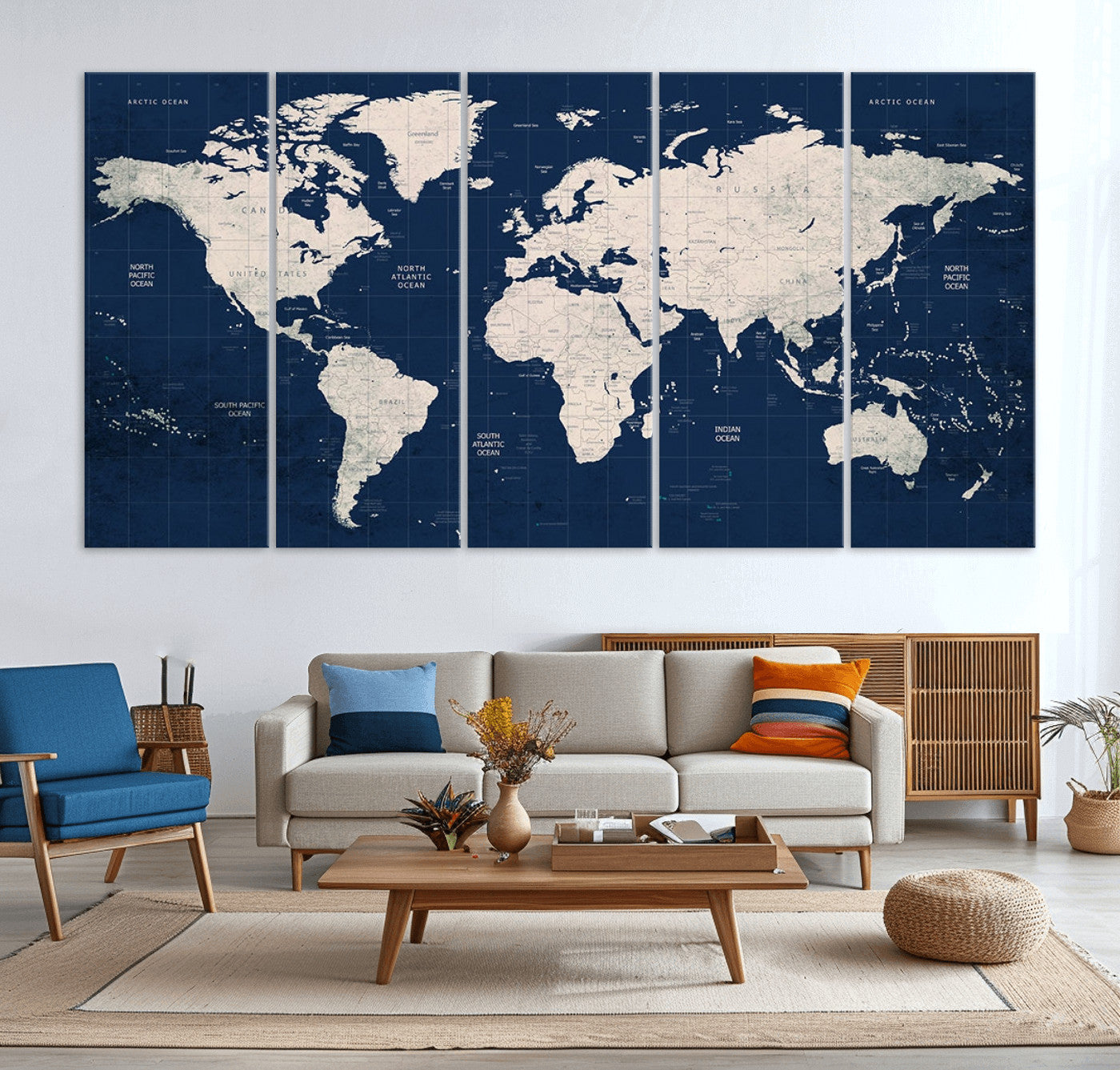Push Pin World Map Canvas Print – Framed Wall Art for Couples to Track Their Travels – Anniversary Gift or Home Adventure Decor