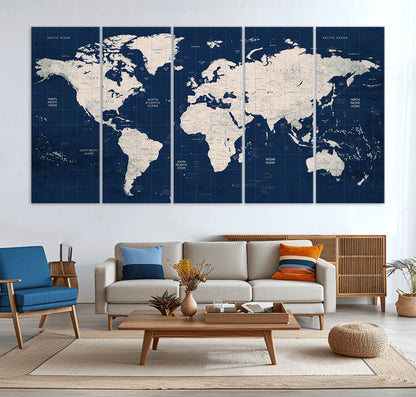 Push Pin World Map Canvas Print – Framed Wall Art for Couples to Track Their Travels – Anniversary Gift or Home Adventure Decor