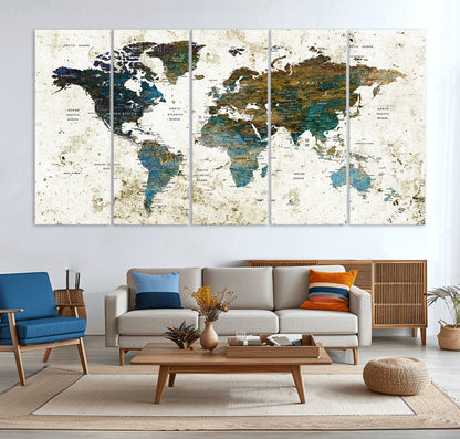 Push Pin World Map Canvas Print – Framed Wall Art for Couples to Track Their Travels – Anniversary Gift or Home Adventure Decor