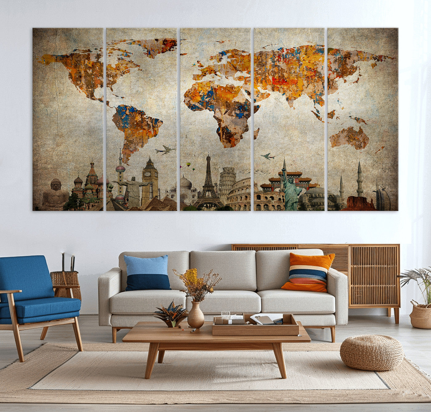 Push Pin World Map Canvas Print – Framed Wall Art for Couples to Track Their Travels – Anniversary Gift or Home Adventure Decor