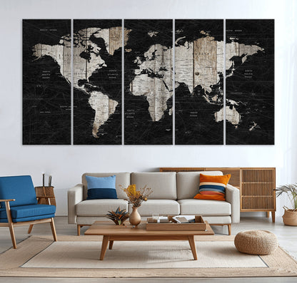 Push Pin World Map Canvas Print – Framed Wall Art for Couples to Track Their Travels – Anniversary Gift or Home Adventure Decor