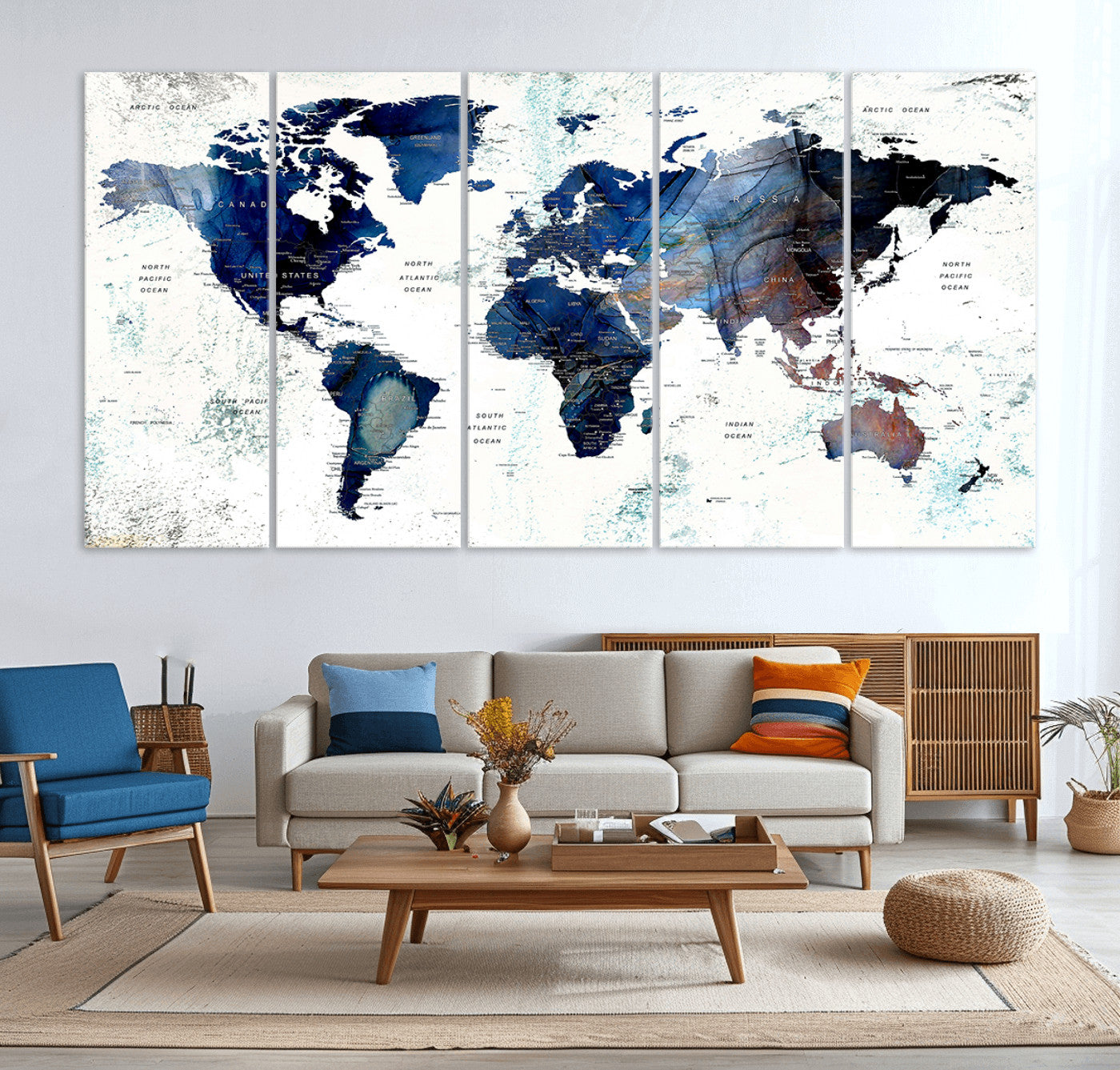 Push Pin World Map Canvas Print – Framed Wall Art for Couples to Track Their Travels – Anniversary Gift or Home Adventure Decor