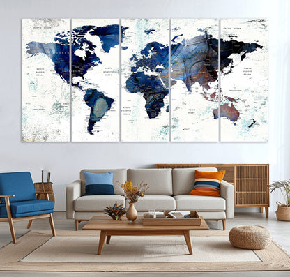 Push Pin World Map Canvas Print – Framed Wall Art for Couples to Track Their Travels – Anniversary Gift or Home Adventure Decor