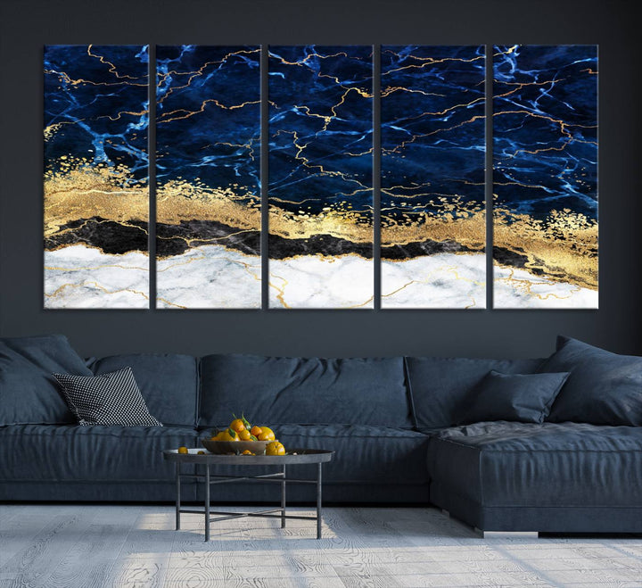Navy Blue Marble Fluid Effect Wall Art Abstract Canvas Wall Art Print