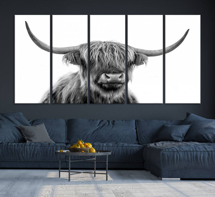 Scottish Highland Cow Cattle Art Print Wall Art Canvas Print for Farmhouse Decor, Framed Scottish Highland Cow Canvas