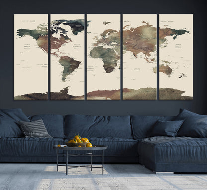 Push Pin World Map Canvas Print – Framed Wall Art for Couples to Track Their Travels – Anniversary Gift or Home Adventure Decor
