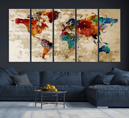 Push Pin World Map Canvas Print – Framed Wall Art for Couples to Track Their Travels – Anniversary Gift or Home Adventure Decor