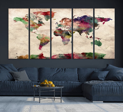 Push Pin World Map Canvas Print – Framed Wall Art for Couples to Track Their Travels – Anniversary Gift or Home Adventure Decor