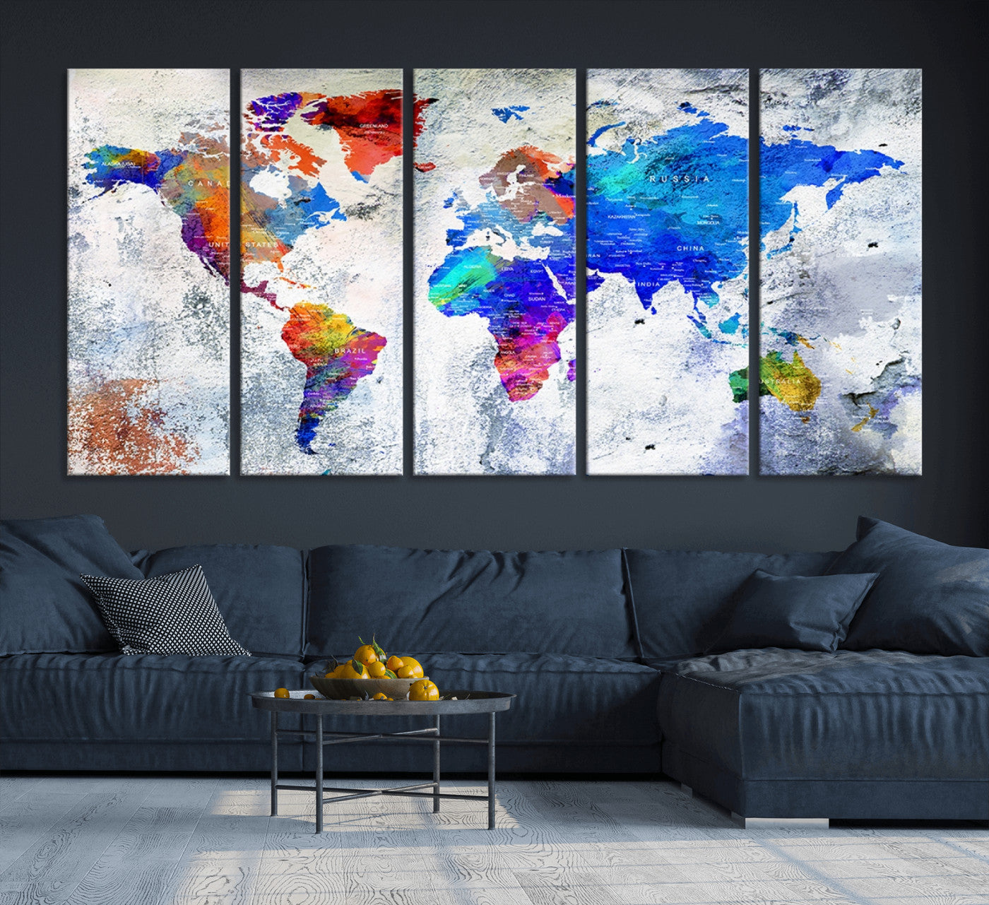 Push Pin World Map Canvas Print – Framed Wall Art for Couples to Track Their Travels – Anniversary Gift or Home Adventure Decor