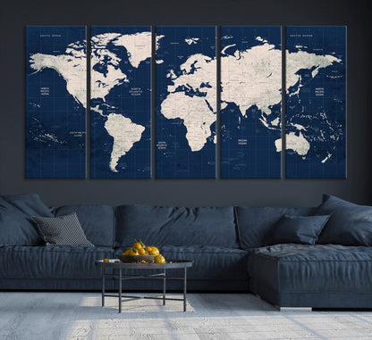 Push Pin World Map Canvas Print – Framed Wall Art for Couples to Track Their Travels – Anniversary Gift or Home Adventure Decor