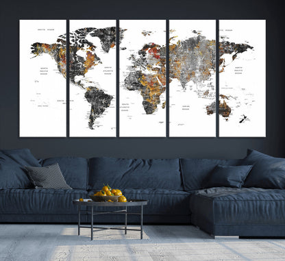 Push Pin World Map Canvas Print – Framed Wall Art for Couples to Track Their Travels – Anniversary Gift or Home Adventure Decor