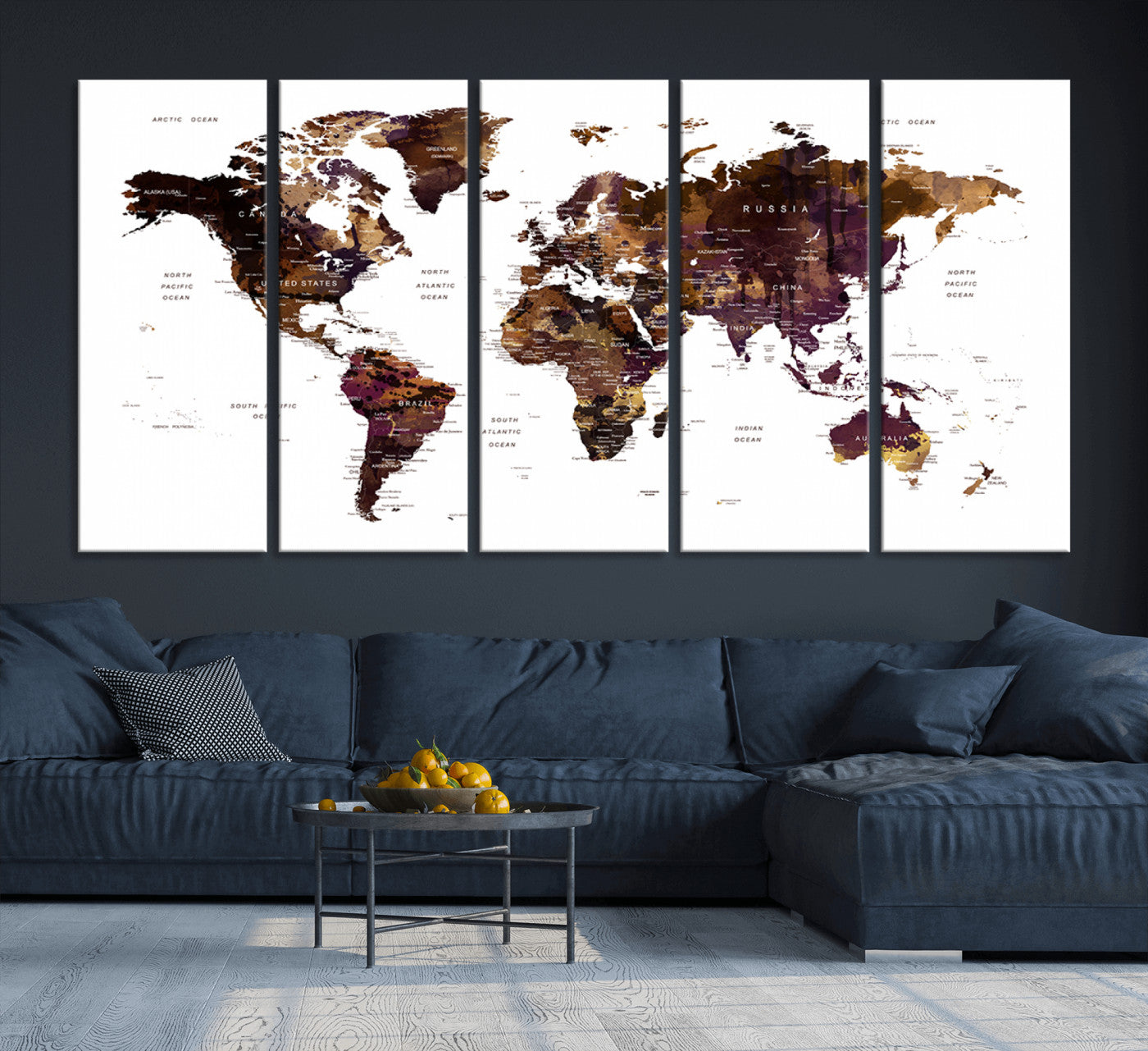 Push Pin World Map Canvas Print – Framed Wall Art for Couples to Track Their Travels – Anniversary Gift or Home Adventure Decor