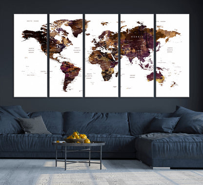 Push Pin World Map Canvas Print – Framed Wall Art for Couples to Track Their Travels – Anniversary Gift or Home Adventure Decor