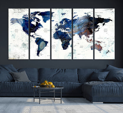 Push Pin World Map Canvas Print – Framed Wall Art for Couples to Track Their Travels – Anniversary Gift or Home Adventure Decor