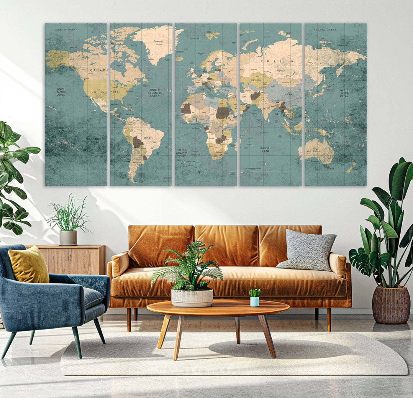 Classic World Map Wall Art Canvas Print, Framed Retro Map Art Picture Print, Vintage Atlas Perfect Rustic Explorer Decor Artwork