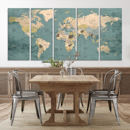 Classic World Map Wall Art Canvas Print, Framed Retro Map Art Picture Print, Vintage Atlas Perfect Rustic Explorer Decor Artwork