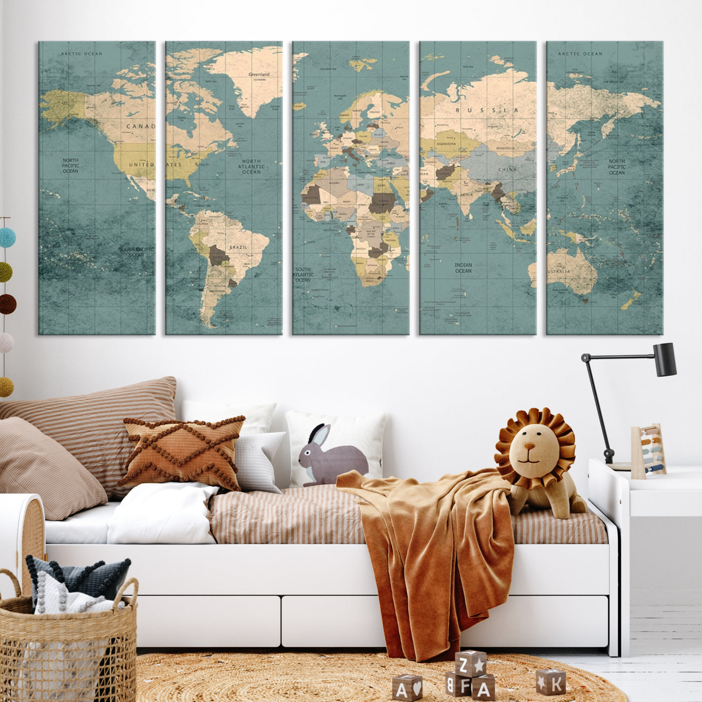 Classic World Map Wall Art Canvas Print, Framed Retro Map Art Picture Print, Vintage Atlas Perfect Rustic Explorer Decor Artwork