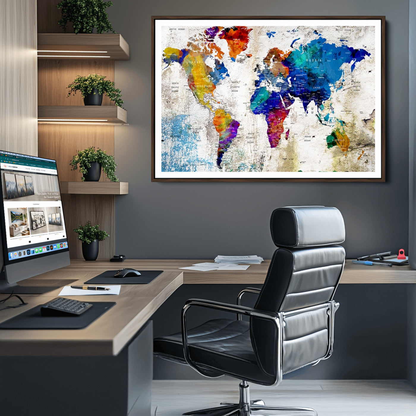 Push Pin World Map Canvas Print – Framed Wall Art for Couples to Track Their Travels – Anniversary Gift or Home Adventure Decor