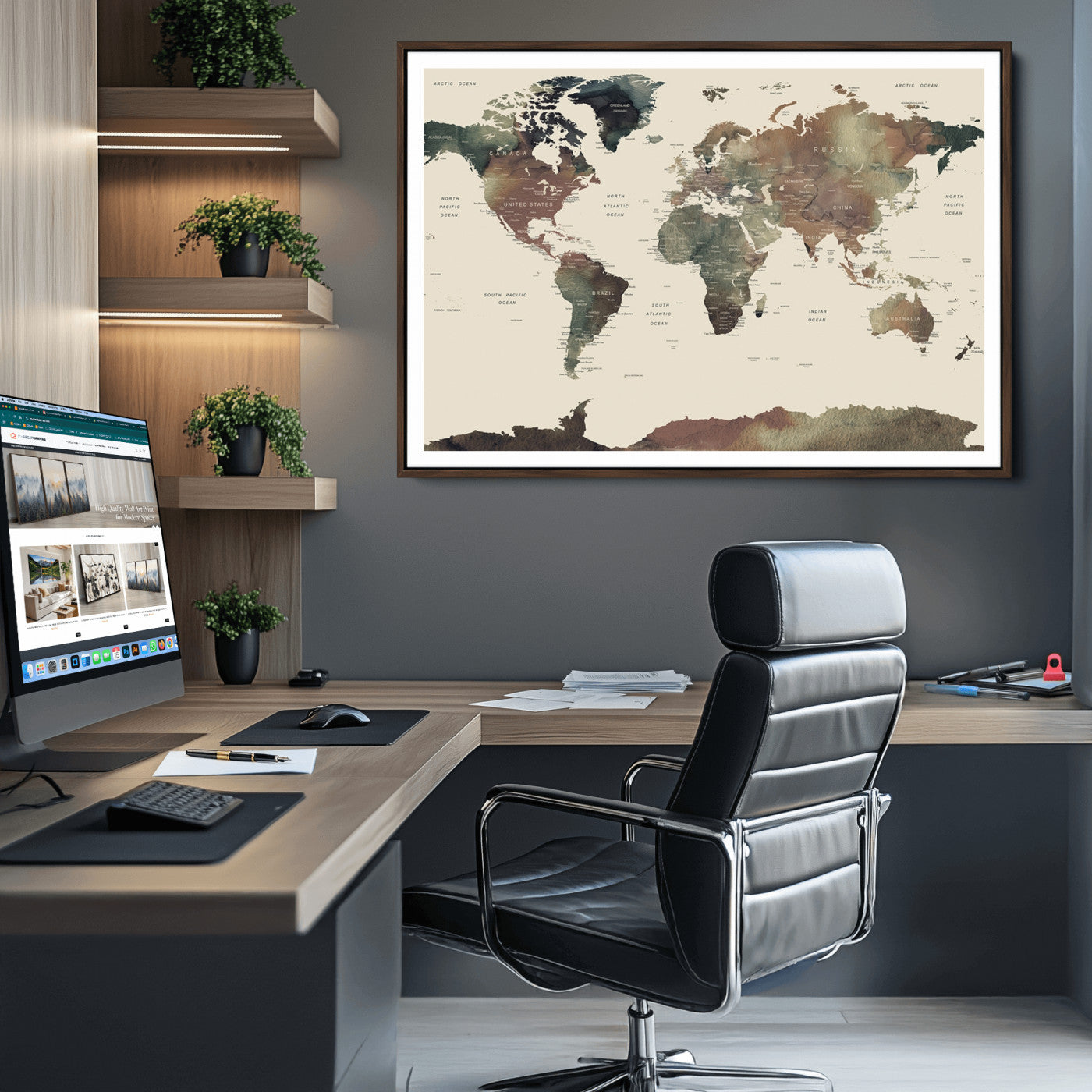 Push Pin World Map Canvas Print – Framed Wall Art for Couples to Track Their Travels – Anniversary Gift or Home Adventure Decor