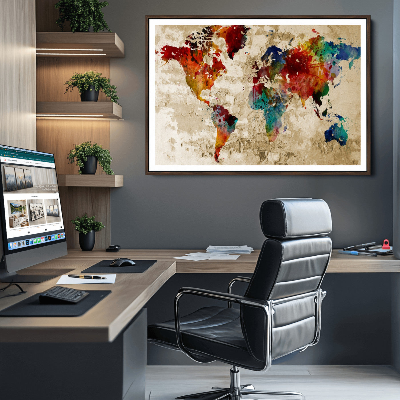 Push Pin World Map Canvas Print – Framed Wall Art for Couples to Track Their Travels – Anniversary Gift or Home Adventure Decor