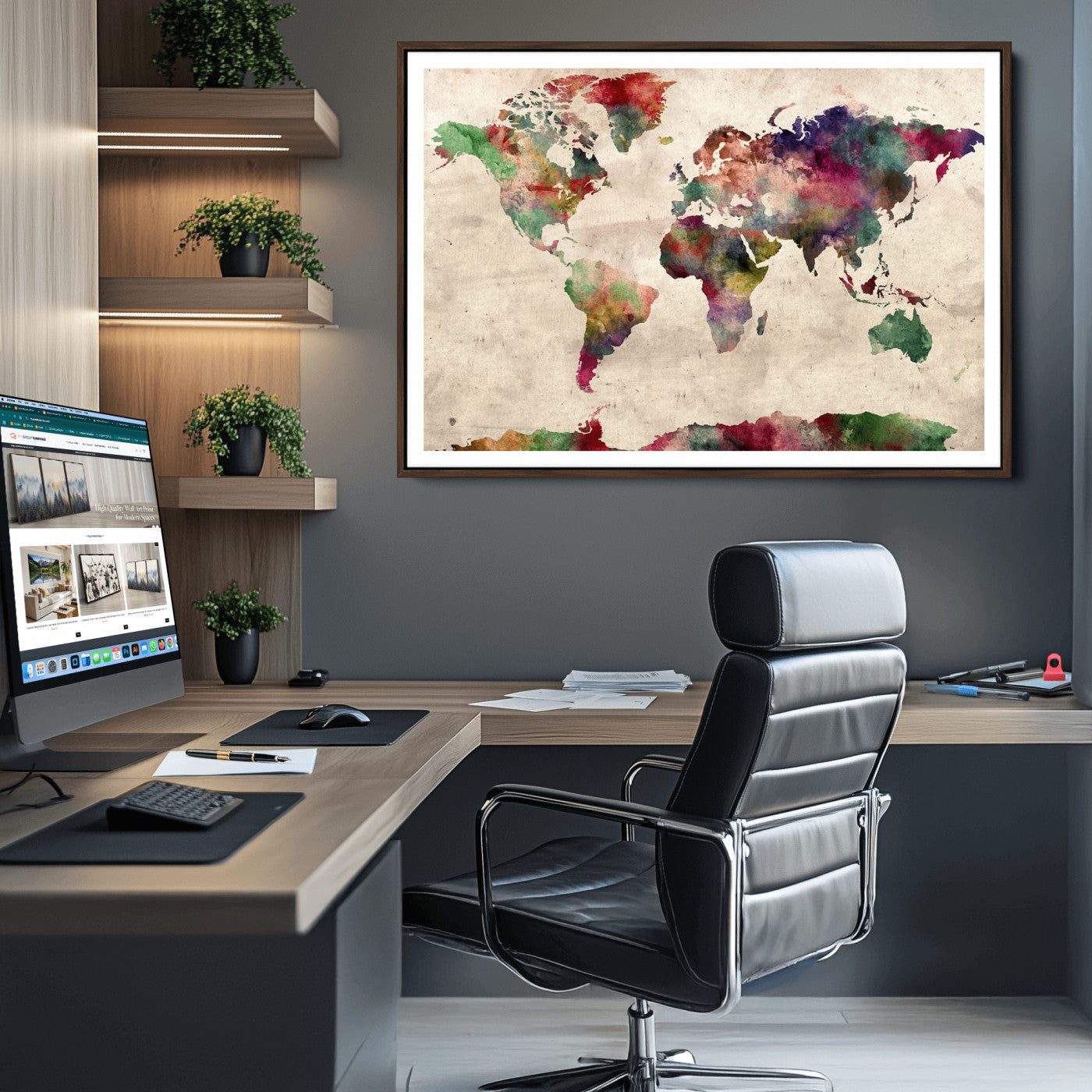 Push Pin World Map Canvas Print – Framed Wall Art for Couples to Track Their Travels – Anniversary Gift or Home Adventure Decor