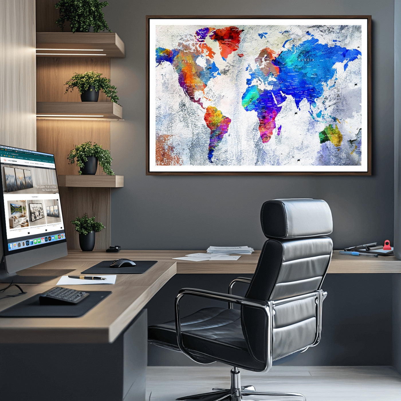 Push Pin World Map Canvas Print – Framed Wall Art for Couples to Track Their Travels – Anniversary Gift or Home Adventure Decor
