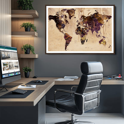 Push Pin World Map Canvas Print – Framed Wall Art for Couples to Track Their Travels – Anniversary Gift or Home Adventure Decor