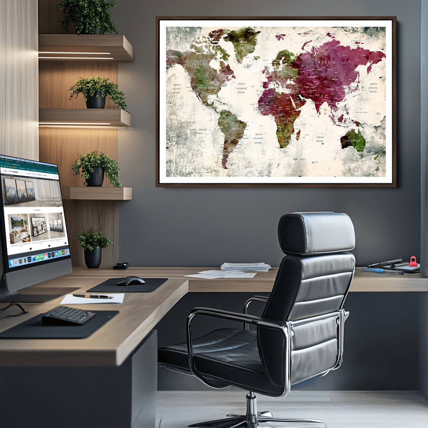 Push Pin World Map Canvas Print – Framed Wall Art for Couples to Track Their Travels – Anniversary Gift or Home Adventure Decor