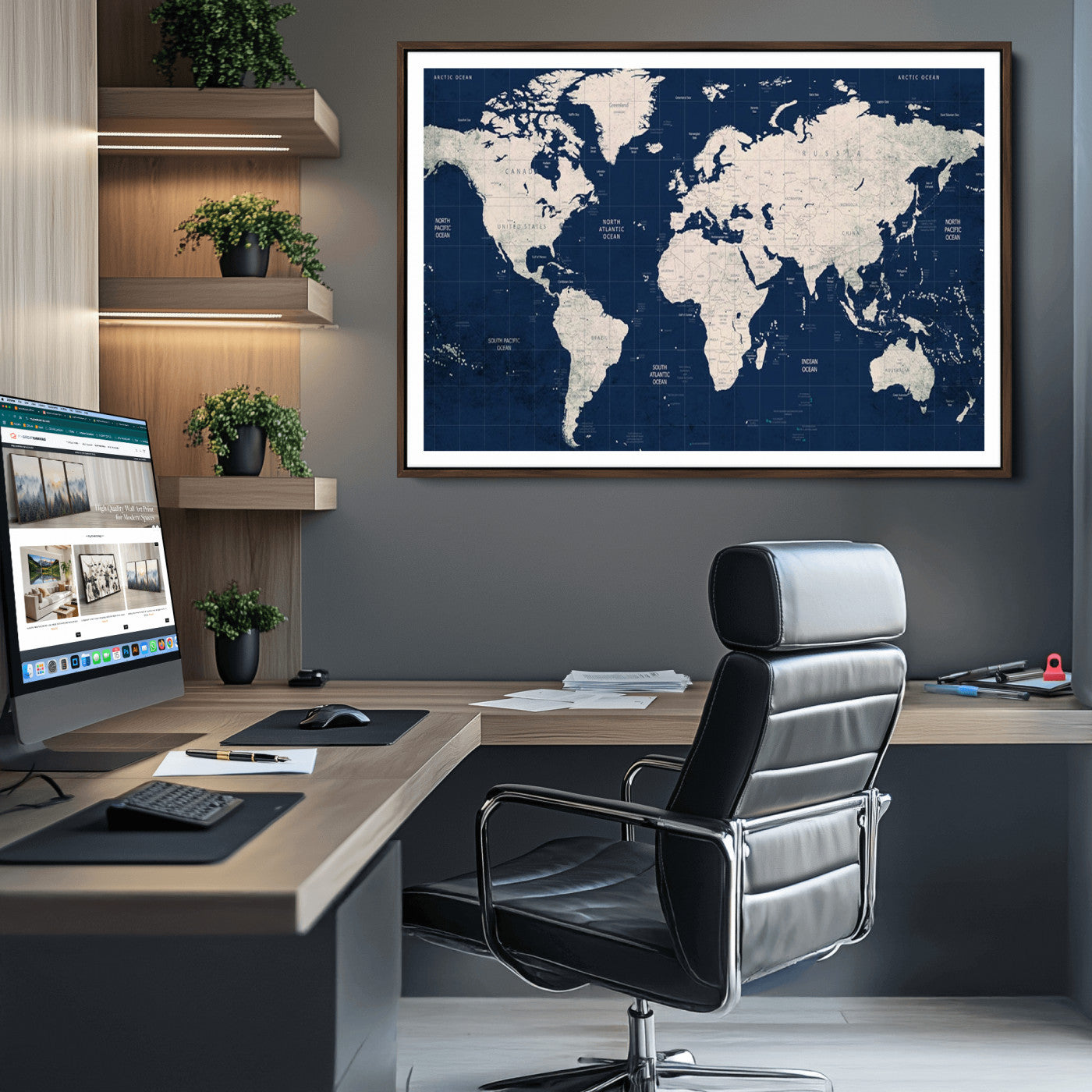 Push Pin World Map Canvas Print – Framed Wall Art for Couples to Track Their Travels – Anniversary Gift or Home Adventure Decor