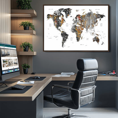Push Pin World Map Canvas Print – Framed Wall Art for Couples to Track Their Travels – Anniversary Gift or Home Adventure Decor