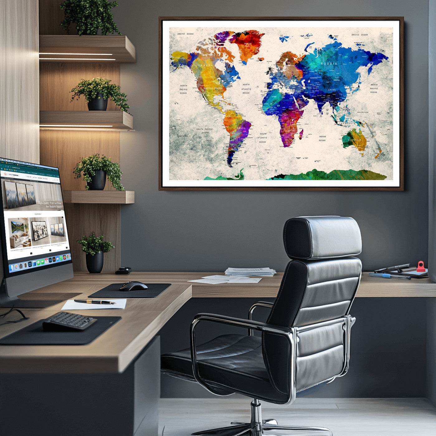 Push Pin World Map Canvas Print – Framed Wall Art for Couples to Track Their Travels – Anniversary Gift or Home Adventure Decor