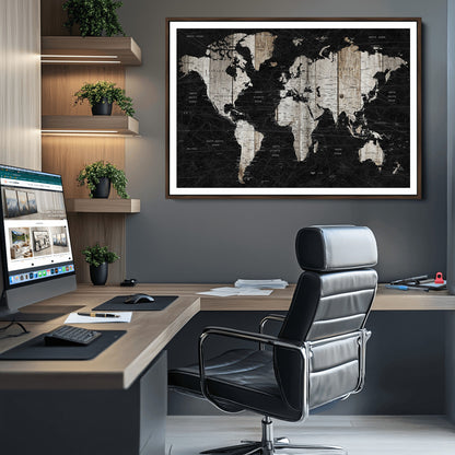 Push Pin World Map Canvas Print – Framed Wall Art for Couples to Track Their Travels – Anniversary Gift or Home Adventure Decor