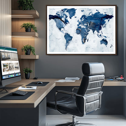 Push Pin World Map Canvas Print – Framed Wall Art for Couples to Track Their Travels – Anniversary Gift or Home Adventure Decor