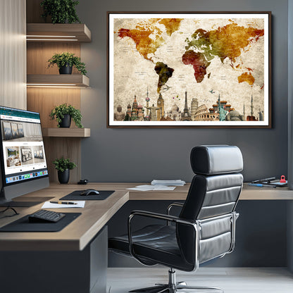 Push Pin World Map Canvas Print – Framed Wall Art for Couples to Track Their Travels – Anniversary Gift or Home Adventure Decor