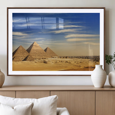 18193-MGC-FP-40x30_Walnut-Majestic Ancient Wonders Wall Art Canvas Print, Golden Desert Under Endless Blue Sky Desert Sands Under Endless Blue Sky Artwork for Home Office