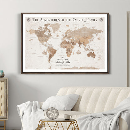 58395047-MGC-FP-36x24_Walnut-Personalized Framed World Map Canvas Wall Art Print – Custom Push Pin Travel Tracker Lover - Custom World Map on Canvas