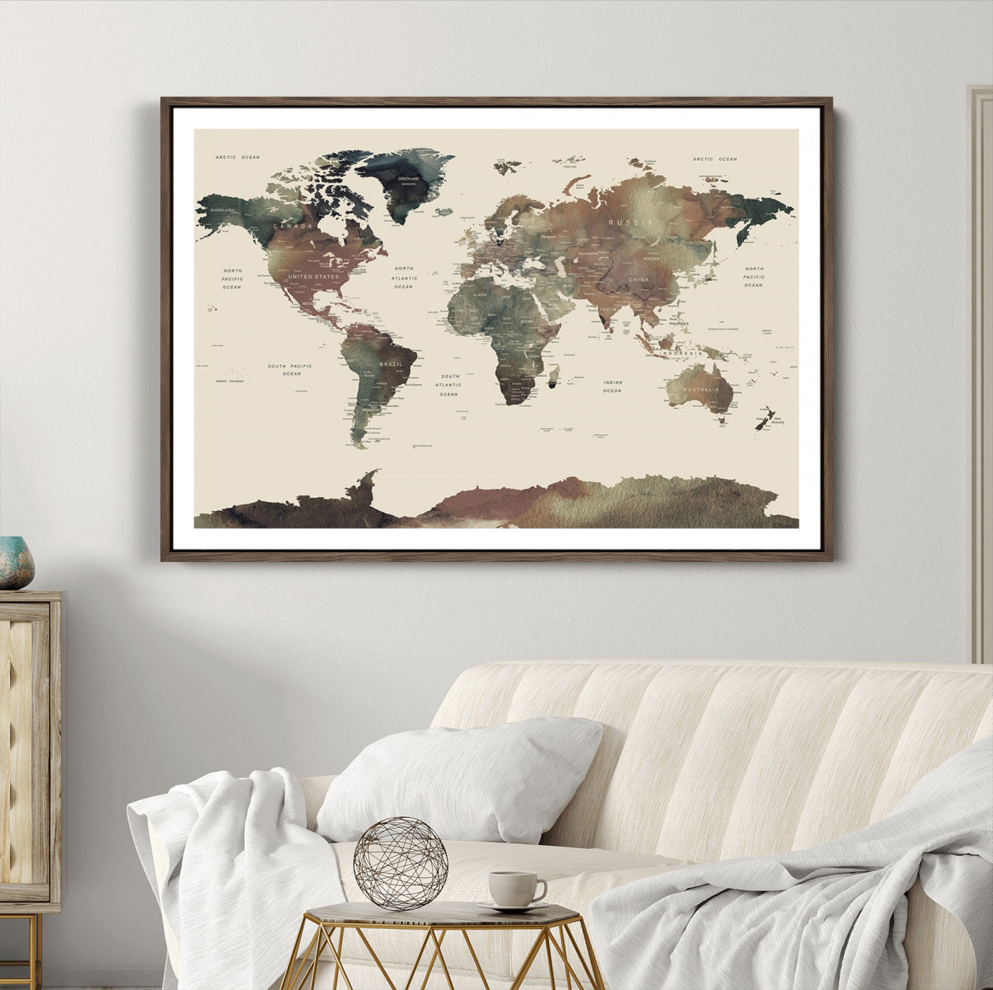 Push Pin World Map Canvas Print – Framed Wall Art for Couples to Track Their Travels – Anniversary Gift or Home Adventure Decor