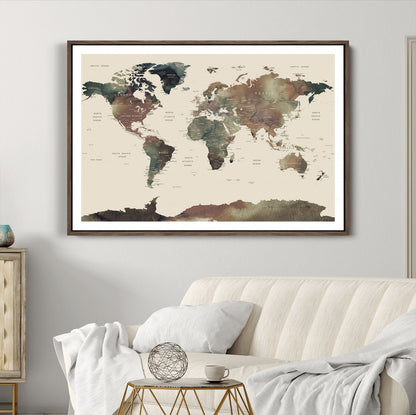 Push Pin World Map Canvas Print – Framed Wall Art for Couples to Track Their Travels – Anniversary Gift or Home Adventure Decor
