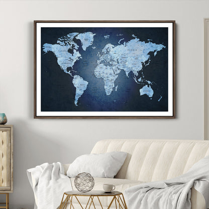 Push Pin World Map Canvas Print – Framed Wall Art for Couples to Track Their Travels – Anniversary Gift or Home Adventure Decor