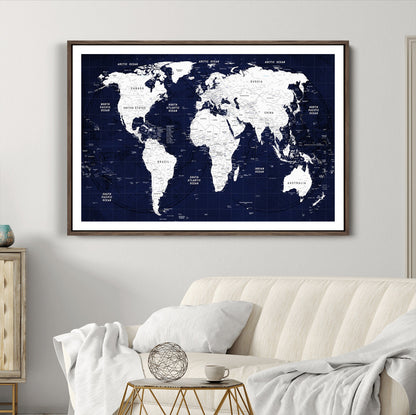 Push Pin World Map Canvas Print – Framed Wall Art for Couples to Track Their Travels – Anniversary Gift or Home Adventure Decor