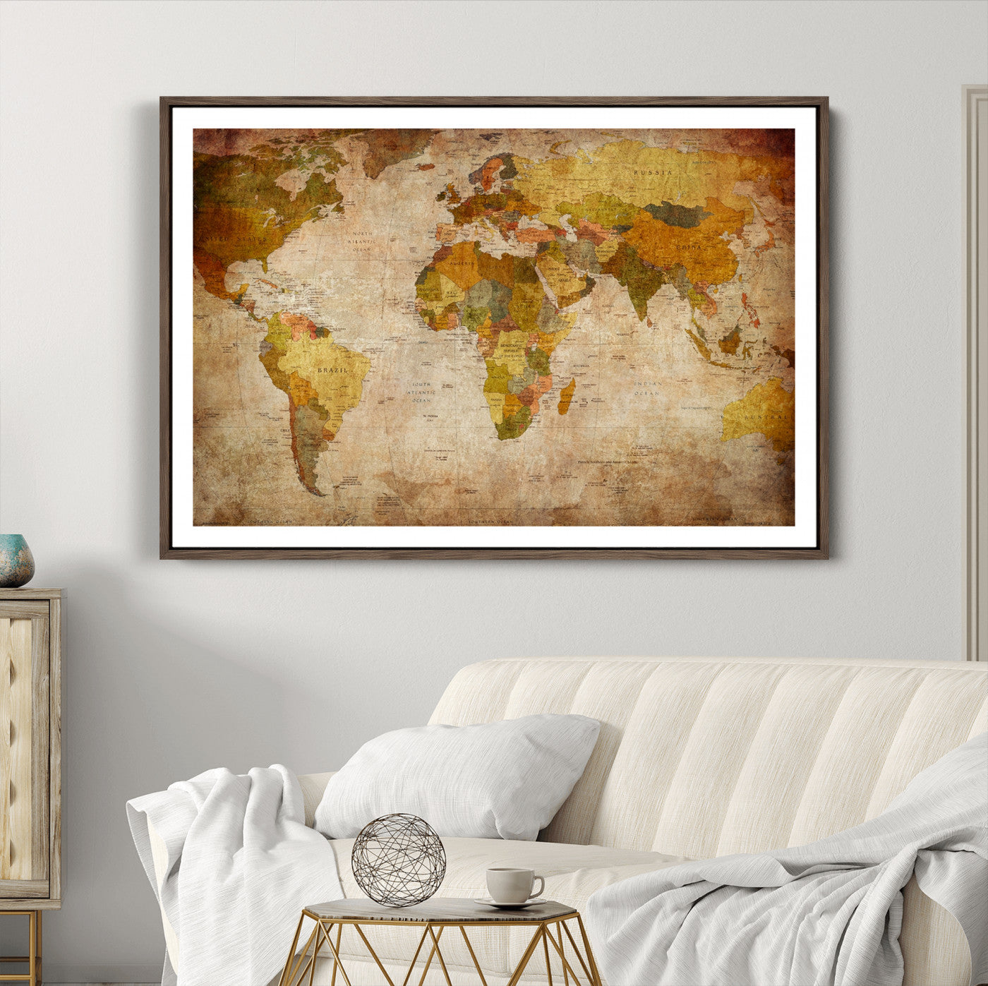 Push Pin World Map Canvas Print – Framed Wall Art for Couples to Track Their Travels – Anniversary Gift or Home Adventure Decor