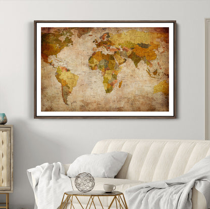 Push Pin World Map Canvas Print – Framed Wall Art for Couples to Track Their Travels – Anniversary Gift or Home Adventure Decor