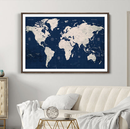 Push Pin World Map Canvas Print – Framed Wall Art for Couples to Track Their Travels – Anniversary Gift or Home Adventure Decor