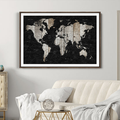 Push Pin World Map Canvas Print – Framed Wall Art for Couples to Track Their Travels – Anniversary Gift or Home Adventure Decor