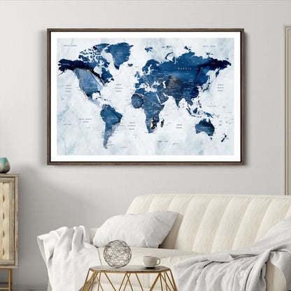 Push Pin World Map Canvas Print – Framed Wall Art for Couples to Track Their Travels – Anniversary Gift or Home Adventure Decor