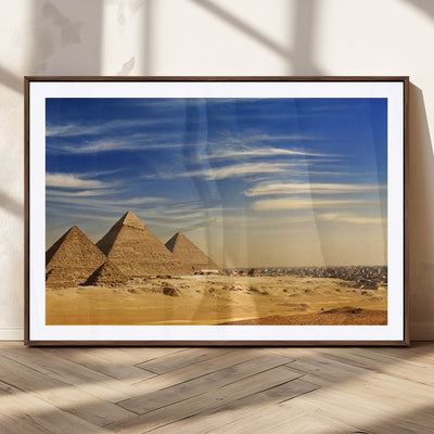 18193-MGC-FP-40x30_Walnut-Majestic Ancient Wonders Wall Art Canvas Print, Golden Desert Under Endless Blue Sky Desert Sands Under Endless Blue Sky Artwork for Home Office