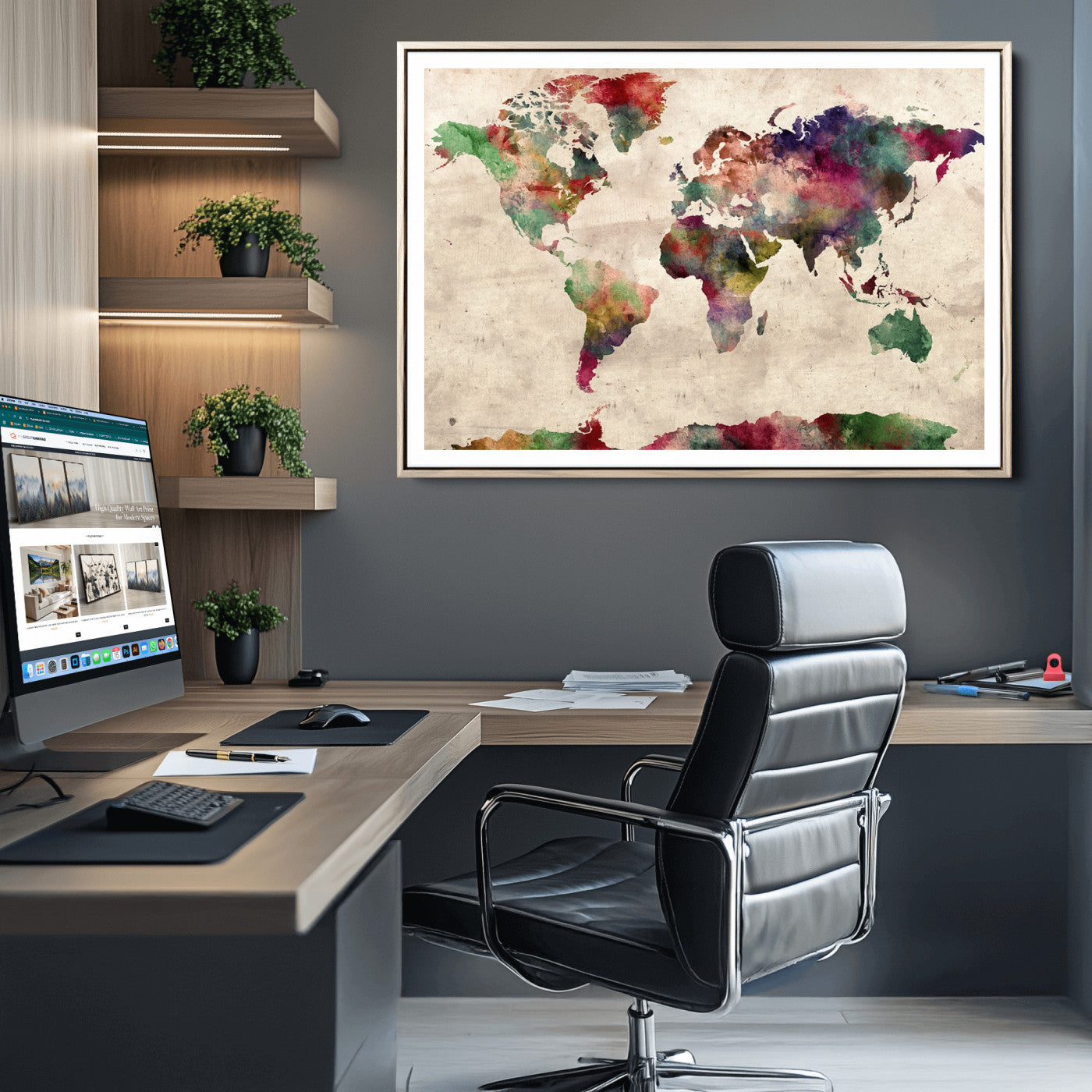 Push Pin World Map Canvas Print – Framed Wall Art for Couples to Track Their Travels – Anniversary Gift or Home Adventure Decor