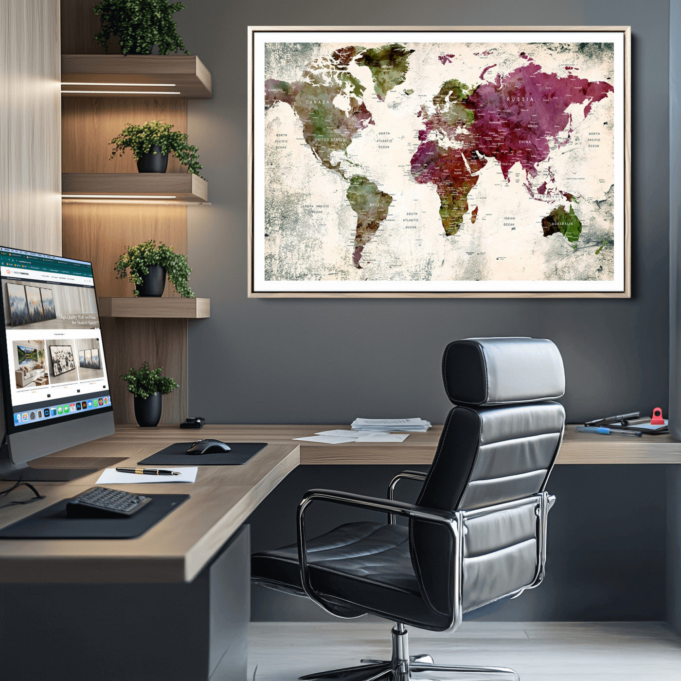 Push Pin World Map Canvas Print – Framed Wall Art for Couples to Track Their Travels – Anniversary Gift or Home Adventure Decor